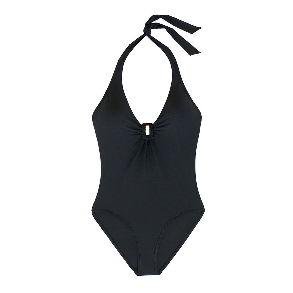 Helen Jon Women's Med Tortoise Plunge Black Tortoise 1 Pc Swimsuit